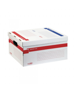 Contenitori in cartone riciclato al 90% rivestito in kraf bianco con coperchio a cappello. La speciale struttura ad alta resistenza permette la sovrapposizione fino a 6 contenitori. Montaggio automatico e maniglie laterali per facilitare il trasporto. Sta