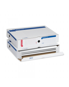 Scatole in cartone riciclato al 90% rivestito in kraft bianco. La speciale struttura ad alta resistenza permette una durata maggiore. Montaggio automatico. Archiviabili in 3 posizioni e dotate di 3 fori d estrazione. Stampa a due colori con inchiostri a b