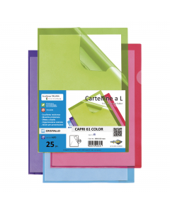 Cartelline in PVC colorato, alto spessore, con apertura a L e lunetta laterale per facilitare l'inserimento o l'estrazione. Ideali per raccogliere fogli e documenti. Non scivolano durante l'archiviazione. Formato interno 210x297mm. Formato esterno 232x322