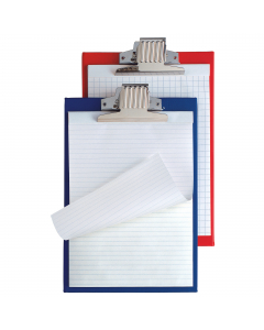 Portablocco in Colpan (cartone rivestito in PVC) con molla in acciaio e foro per affissione. Modello ML molla alta capacità fino a 300fg. Colore: blu. Formato interno 21x29,7cm.