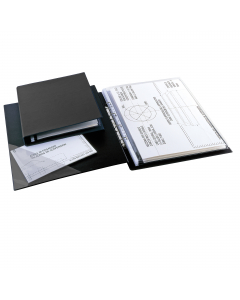 Raccoglitore in Colpan 2000® (cartone rivestito in PVC espanso), spessore 1 mm, con meccanismo a 4 anelli (a D) e tasca interna trasparente. Adatto a contenere documenti, disegni, poster, cartine geografiche, cartelli pubblicitari, stampe. Destinato a dur