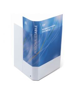 Raccoglitore bianco personalizzabile in Colpan® (cartone rivestito in PVC) con meccanismo a 4 anelli (a D). Dotato di tasca trasparente interna e di tasca trasparente esterna avvolgente, per personalizzare il dorso grazie ad un semplice foglio A3. Formato