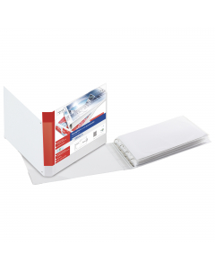 Raccoglitore personalizzabile in Colpan® (cartone rivestito in PVC) con tasca interna triangolare e meccanismo a 4 anelli (a D). Tasche trasparenti sul 1° quadrante e sul dorso che consentono l'inserimento facilitato della personalizzazione. Formato ester