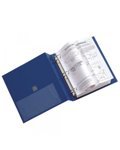 Raccoglitore in Colpan® (cartone rivestito in PVC) con meccanismo a 3 anelli (a D) e tasca interna trasparente. Ideale per archiviare manuali e documenti di ogni tipo. Formato esterno: 280x310 mm. Formato contenuto: 220x300 mm (A4). Dorso: 55 mm. Diametro