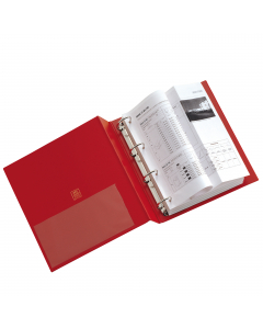 Raccoglitore in Colpan® (cartone rivestito in PVC) con meccanismo a 4 anelli tondi e tasca interna trasparente. Utili in ufficio, a scuola e a casa. Formato esterno: 280x310 mm. Formato contenuto: 220x300 mm (A4). Dorso: 55 mm. Diametro anelli: 40 mm. Col