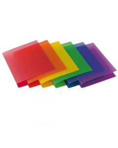 Raccoglitore in polipropilene colorato semitrasparente. Meccaniscmo a 4 anelli tondi da 30mm. Dorso 3.5cm. Confezione da 30 pezzi in colori trasparenti assortiti: neutro, lilla, rosso, arancio, verde, giallo, blu.