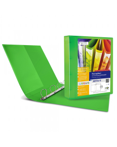 Raccoglitore personalizzabile in polipropilene colorato semitrasparente, con meccanismo a 4 anelli (a D). Dotato di tasche trasparenti sul 1° quadrante, sul dorso e all'interno. Inserimento facilitato della personalizzazione del dorso. Formato esterno: 26