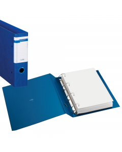 Raccoglitore in Colpan® (cartone rivestito in PVC) con meccanismo a 4 anelli (a D). Dotato di finestrino avvolgente con etichetta e di occhiello per l'estrazione in tinta. Ideale per archiviare documenti di frequente consultazione. Formato esterno: 260x31