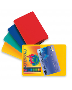 Espositore con porta carte di credito, schede telefoniche, tesserini di riconoscimento, nuovepatenti,viacard,tessere ACI, etc. In PVC morbido colorato.