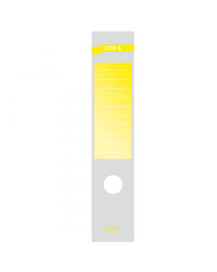 Copridorso autoadesivo in carta stampata con fondo grigio. Foro adattabile a qualsiasi registratore. Retro adesivo coprente. Ideale per avere un dorso soft. Formato 70x345 mm. Colore giallo sfumato. Confezione 10 pezzi.