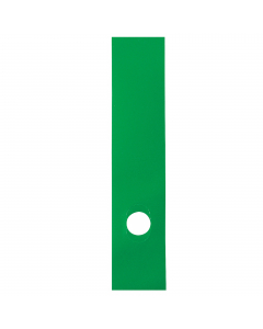 Copridorso in morbido PVC, autoadesivo e in tinta unita. Dotato di foro adattabile a qualsiasi registratore. Retro adesivo coprente. Formato 70x345 mm. Colore verde brillante.