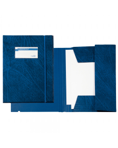Cartellette in Colpan® (cartone rivestito in PVC) chiusura a tre lembi con elastico. Dotate di porta cartellino con etichetta intercambiabile. I dettagli in tinta evidenziano eleganza e raffinatezza. Possono contenere qualsiasi tipo di documento fino ad u