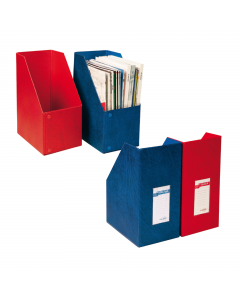 Portariviste in Colpan® (cartone rivestito in PVC) con porta cartellino ed etichetta intercambiabile. Si montano in un attimo. Adatte a contenere riviste, cataloghi, listini fino ad un massimo di 24x32cm. Dorso 15cm.