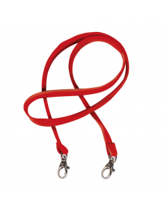 Cordoncini in raso colorato da 10 mm. Dotati di due moschettoni in metallo. Lunghezza totale dei cordoncini 85 cm.