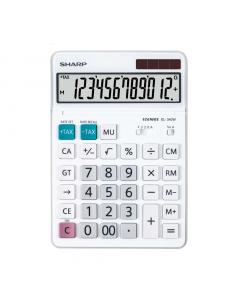 Sharp -Calcolatrice da tavolo  Bianca EL 340W 12 cifre
GRANDE DISPLAY INCLINABILE A 12 CIFRE
DOPPIA ALIMENTAZIONE (batteria e solare)
SEPARATORE OGNI 3 CIFRE
IMPOSTAZIONE DECIMALE (F-3-2-0-A)
ARROTONDAMENTO
4 TASTI MEMORIA
DOPPIA CHIAVE ZERO (00)
TASTO CO