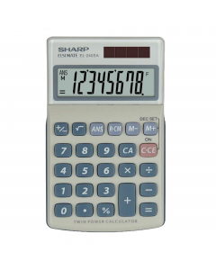Sharp -Calcolatrice tascabile EL240SAB - 8 cifre
GRANDE DISPLAY INCLINATO A 8 CIFRE
DOPPIA ALIMENTAZIONE (batteria e solare)
IMPOSTAZIONE DECIMALE (F-2-0)
3 TASTI MEMORIA
CONTROLLA IL RISULTATO (ANS)
Batteria (*Utilizzo di Back-up): *LR54 × 1
Dimensioni (