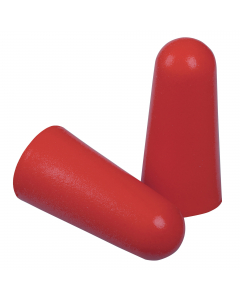 Scatola dispenser da 200 paia di tappi auricolari monouso in poliuretano. 12mm colore rosso. Confezionati in sacchetti singoli da 2 tappi. Categoria DPI: 3. Certificazione CE. Conformità alla norma EN352-2:2002.