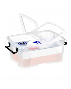Contenitori multiuso in plastica trasparente ideali per riordinare e archiviare in modo intelligente e pratico. Dotati di maniglie a clip e di coperchio pieghevole per permettere l'accesso al contenuto anche quando fissato sul contenitore. Molto robusti e