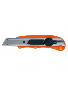 Cutter da lavoro ergonomico per lavori pesanti. Lama autorientrante per la massima sicurezza. Dotato di spezzalama e lama di ricambio tagliaregge. Ideale in magazzino.