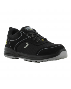 Scarpa di sicurezza ESD sportiva con taglio basso, realizzata in materiale riciclato con suola antiscivolo e antiperforazione grazie alle lamine in acciaio inossidabile. Soletta interna rimovibile. Sistema di regolazione dell'umidità e della temperatura p