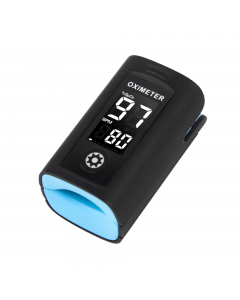 Saturimetro (pulsossimetro) da dito per la misurazione immediata del livello di saturazione dell'ossigeno nel sangue e della frequenza cardiaca espressa in battiti per minuto. Funziona a batterie (non incluse) e, grazie allo spegnimento automatico, garant