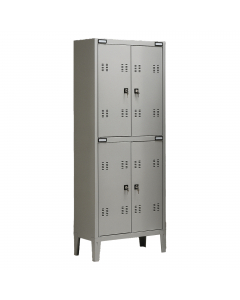 Armadio spogliatoio a 4 posti sovrapposti L70 x P35 x H180cm; in metallo verniciato grigio, provvisto di serratura e chiavi. Fornito montato.