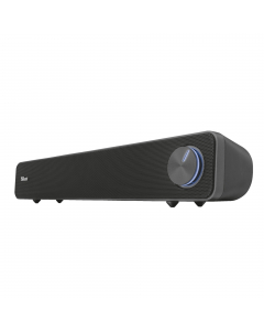 Soundbar dal design raffinato e potenza in uscita di 12 watt (6 W RMS). Forma orizzontale salvaspazio: si inserisce sotto qualsiasi monitor di PC. Comando volume anteriore, grande, illuminato e facilmente raggiungibile. Griglia metallica per garantire una