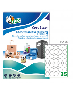 Le etichette Tico Press Clear sono etichette autoadesive in formato A4, realizzate in poliestere trasparente lucido, 73 gr./mq.Disponibili in diverse forme, in confezioni da 100 fogli. Stampabili con macchine offset, tipografiche, serigrafiche e laser a c