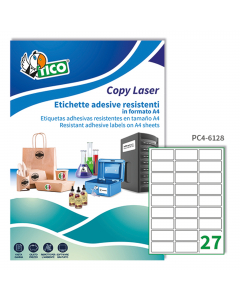 Le etichette Tico Press Clear sono etichette autoadesive in formato A4, realizzate in poliestere trasparente lucido, 73 gr./mq.Disponibili in diverse forme, in confezioni da 100 fogli. Stampabili con macchine offset, tipografiche, serigrafiche e laser a c