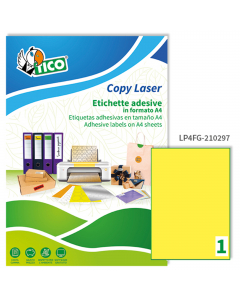 Ideali per segnalazioni che devono essere facilmente notate e per promuovere offerte speciali. Il formato A4 ha un pre-taglio sul supporto retrostante per facilitare il distacco dell’etichetta. Adatta per stampanti: Laser, Inkjet e fotocopiatrici; Grammat