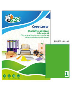 Ideali per segnalazioni che devono essere facilmente notate e per promuovere offerte speciali. Il formato A4 ha un pre-taglio sul supporto retrostante per facilitare il distacco dell’etichetta. Adatta per stampanti: Laser, Inkjet e fotocopiatrici; Grammat
