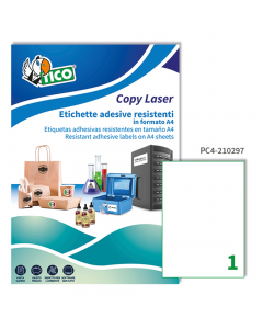 Le etichette Tico Press Clear sono etichette autoadesive in formato A4, realizzate in poliestere trasparente lucido, 73 gr./mq.Disponibili in diverse forme, in confezioni da 100 fogli. Stampabili con macchine offset, tipografiche, serigrafiche e laser a c