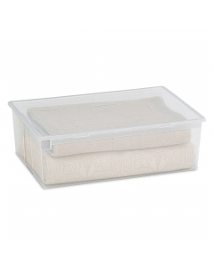 Contenitori multiuso in plastica trasparente con coperchio. Ideali riporre oggetti, documenti cartelle e ogni altra cosa debba essere riordinata. Dotati impugnature laterali per il trasporto. Impilabili stabilmente.