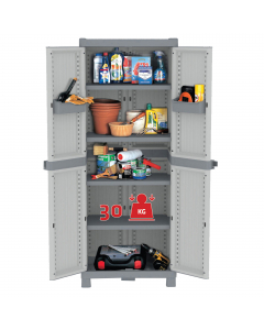Armadio a due ante , 4 ripiani regolabili (portata 30kg), 2 vaschette. Possibilità di chiusura con lucchetto (non incluso). dimensioni (lxpxh): 70x43,8cm - h181,8cm. Domino wave Þ un sistema modulare componibile con struttura solida in polipropilene, stab