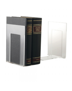 Coppia di reggilibro della linea MyAcrilic dal moderno design. Realizzati in materiale acrilico altamente trasparente per una perfetta visibilità del contenuto. Ideali complementi d'arredo per una scrivania elegante. Dimensioni 14x9x13,5cm.