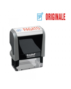 Timbro autoinchiostrante in materiale plastico riciclato al 65%. Impronta bicolore con scritta ORIGINALE. Piastra da 47x18mm. Tampone ricambio 6/4912-2.