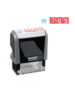 Printy Office Eco con testo commerciale: timbro dal design raffinato in materiale plastico riciclato al 65%. Impronta bicolore. Piastra 47x18mm. Tampone ricambio 6/4912-2