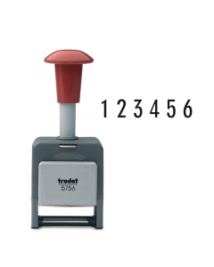 Numeratore automatico 5756/P automatico a 6 cifre. Dotato di 6 ruote in lega numerate da 0 a 9, più spazio vuoto per numerare fino a 999999. Struttura in termoplastica antigraffio ed infrangibile. Leggero e maneggevole. Numerazione progressiva fino a 12 r