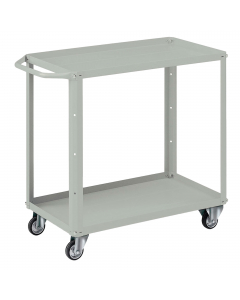 Carrello in lamiera a 2 vasche, ruote 8cm con boccola, 2 fisse e 2 girevoli. Portata kg.50 ogni vasca. Portata carrello kg.150. Smontato. Verniciatura a polvere grigio RAL 7038. 
Dimensioni ingombro: mm. 910 x 450 x 810 h.
Dimensioni vasca: mm. 800 x 450 