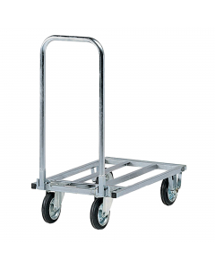 Carrello zincato in tubolare ed angolare di acciaio con manico pieghevole e prolunghe estraibili. Portata 200kg. Dimensioni ingombro (LxPxH): 75,5/106 x 46 x17,5/90,5cm. Ruote diametro 14 cm con cuscinetti a rulli, 2 fisse e 2 girevoli. Fornito montato.