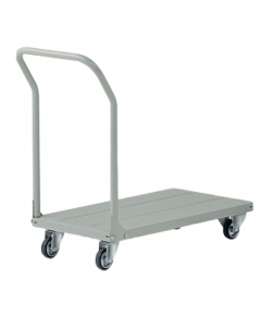 Carrello verniciato a polvere in lamiera, pianale in lamiera rinforzata spessore 20/10, manico smontabile e ruote mm. 140 con cuscinetti a rulli, 2 fisse e 2 girevoli. Portata kg.300. Colore grigio RAL 7038. Dimensioni carrello: 103,5Lx60Px21/88Hcm. Dimen
