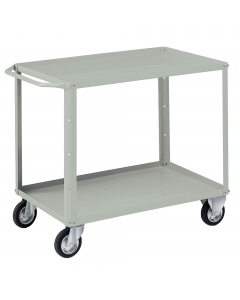 Carrello in lamiera a 2 vasche, ruote 140 con cuscinetti a rulli a rulli, 2 fisse e 2 girevoli. Portata kg.120 ogni vasca. Portata carrello kg.360. Smontato. Verniciatura a polvere grigio RAL 7038.
Dimensioni ingombro: mm. 1040 x 600 x 865 h.
Dimensioni v