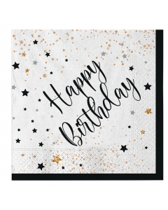 Tovaglioli in carta con scritta Happy Birthday. Dimensioni: 33x33cm