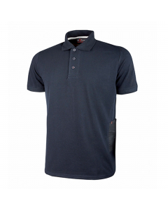 Polo, manica corta, in piquet di polycotone. Slim fit. Collo e bordo manica a costine elasticizzate. Collo chiuso da tre bottoni in tono. Fettuccia para- sudore bianca. Tasca porta cellulare sul fianco sinistro con travetta rossa. Nastro rosso/reflex su c