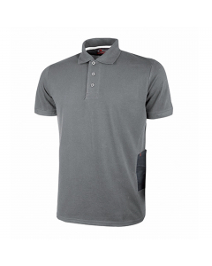 Polo, manica corta, in piquet di polycotone. Slim fit. Collo e bordo manica a costine elasticizzate. Collo chiuso da tre bottoni in tono. Fettuccia para- sudore bianca. Tasca porta cellulare sul fianco sinistro con travetta rossa. Nastro rosso/reflex su c