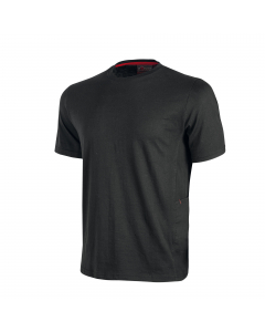 T-Shirt manica corta in jersey di polycotone. Slim-Fit. Collo e bordo manica a costine elasticizzate. Fettuccia para-sudore bianca. Tasca porta cellulare sul fianco sinistro con travetta rossa. Nastro rosso/re ex su manica destra. Conformità alle norme CE