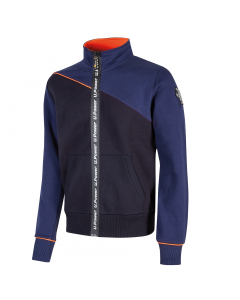 Felpa senza cappuccio con cerniera centrale impermeabile arricchita da serigrafia “U-Power". Felpa full-zip con polsini e fondo a costine elasticizzate per un maggiore comfort e una migliore vestibilità. Gli inserti in piping fluo elasticizzato donano mag