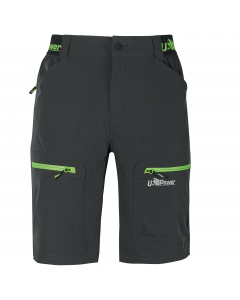 Pantaloncini in tessuto U-4 Way Stretch con vestibilità jogging e inserti elasticizzati in vita, chiusura centrale con zip e bottone gommato antigraffio. Due tasche anteriori, due tasche multifunzione con zip, due tasche posteriori di cui una con cerniera