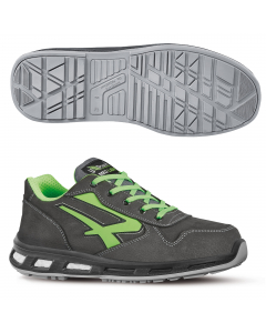 Scarpe antinfortunistiche basse, leggere e comode U-Power della linea Red Lion. Tomaia in pelle nabuk naturale bottalato, traspirante e idrorepellente, puntale in alluminio, antiperforazione, antiscivolo e suola PU/PU, Infinergy. Dispositivo di protezione