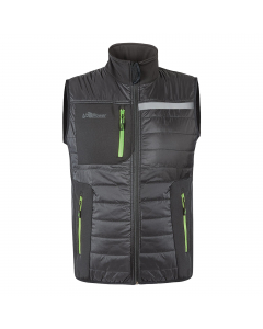 Gilet con imbottitura in grafene per una distribuzione omogenea del calore e il mantenimento del microclima ideale per assicurare il massimo comfort. Idrorepellente con proprietà batteriostatiche di controllo dei cattivi odori. Due tasche frontali dotate 